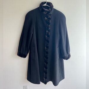 Pure Virgin Wool  Vintage  Pea  Coat Fur Collar and Cuff